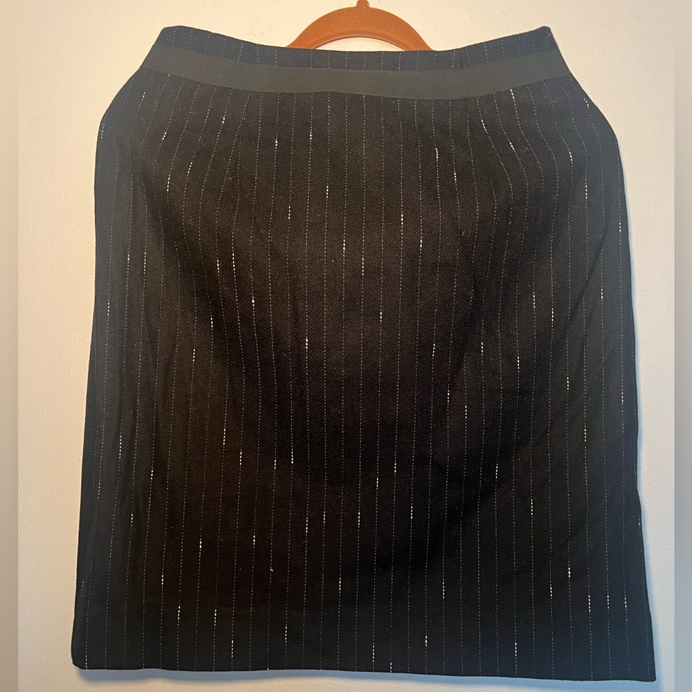 SEARLE Black Pinstripe Wool Skirt